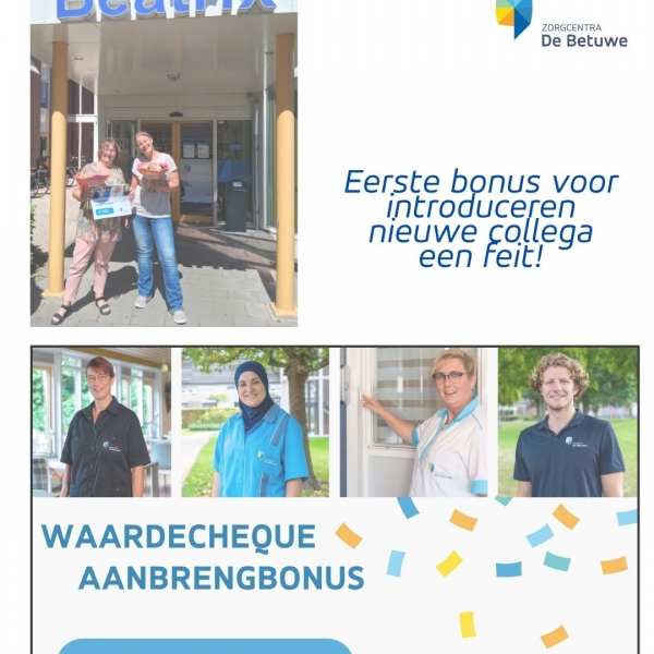 Bloemen en cheque voor eerste aanbrengbonus