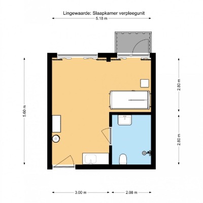 Plattegrond LIngewaarde slaapkamer verpleegafdeling